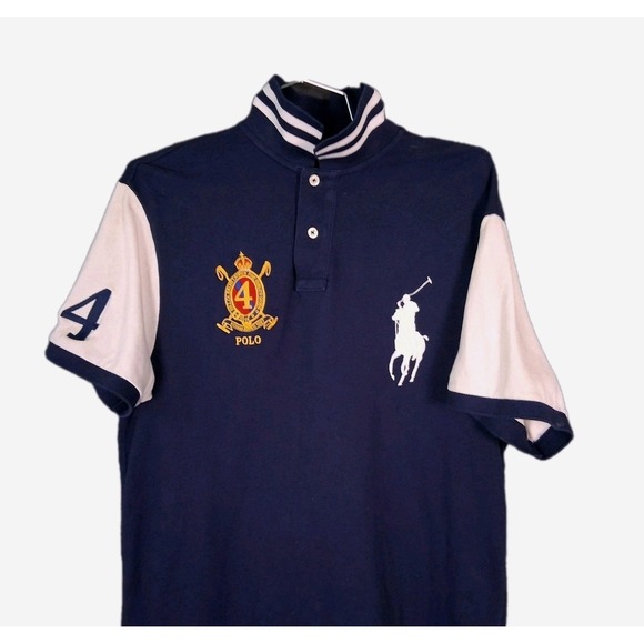 Polo Ralph Lauren Other - Polo Ralph Lauren Men's Large Custom Fit Big Pony Crest #4 Navy White Polo Shirt
